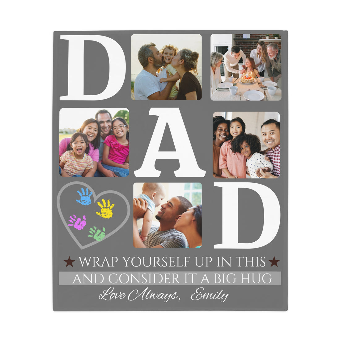 Personalized Dad Photo Blanket – "Big Hug" Dad Custom Family Blanket – Gift for Dad from Kids – Father’s Day Photo Blanket