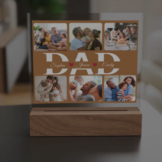 Personalized “DAD” Photo Acrylic Plaque – Custom Family Picture Gift for Dad – LED Night Lite Keepsake from Kids