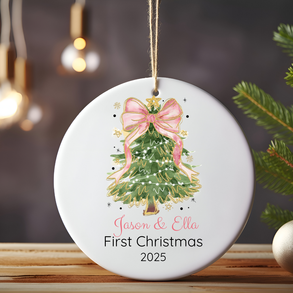 Personalized First Christmas Ornament, Ceramic Holiday Tree Decoration, Keepsake Gift