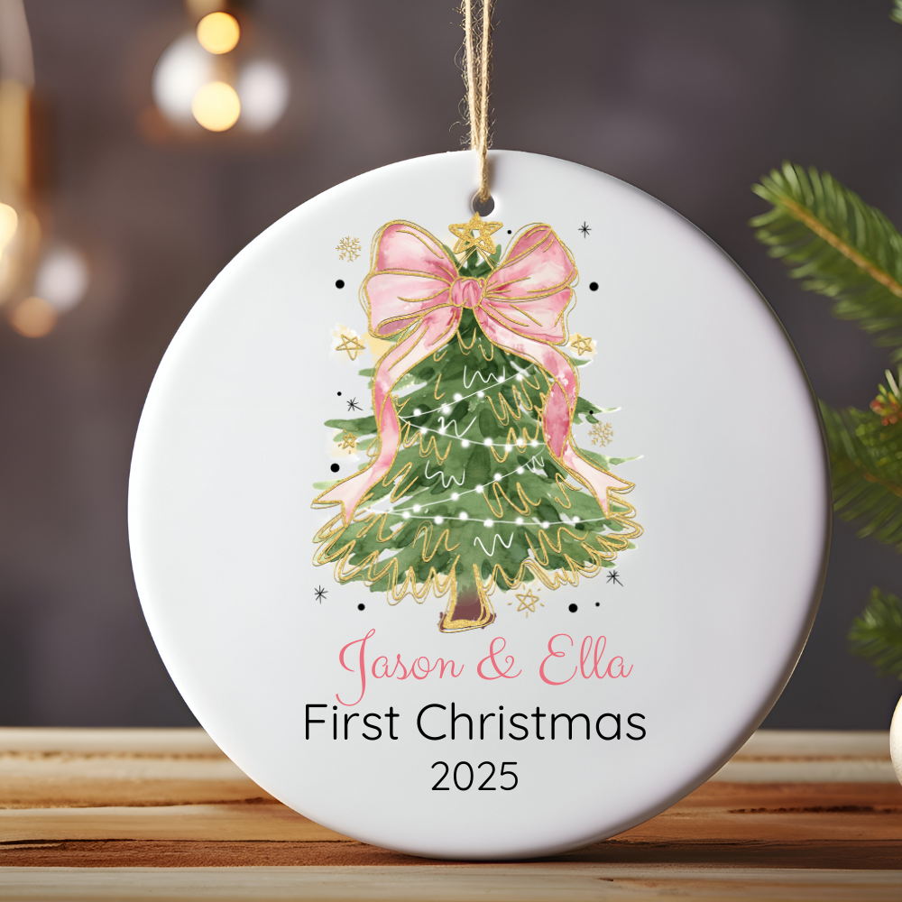 Personalized First Christmas Ornament, Ceramic Holiday Tree Decoration, Keepsake Gift
