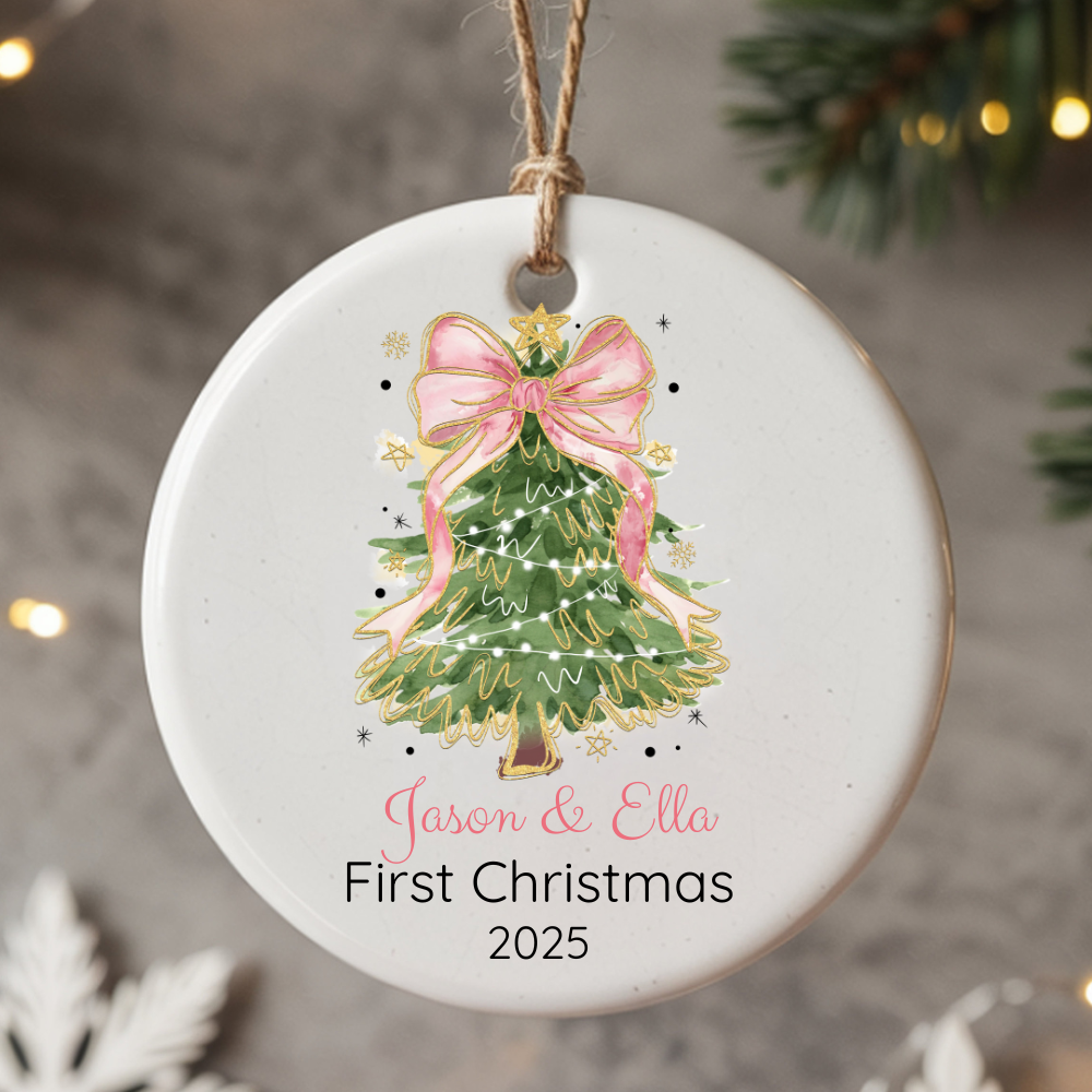 Personalized First Christmas Ornament, Ceramic Holiday Tree Decoration, Keepsake Gift