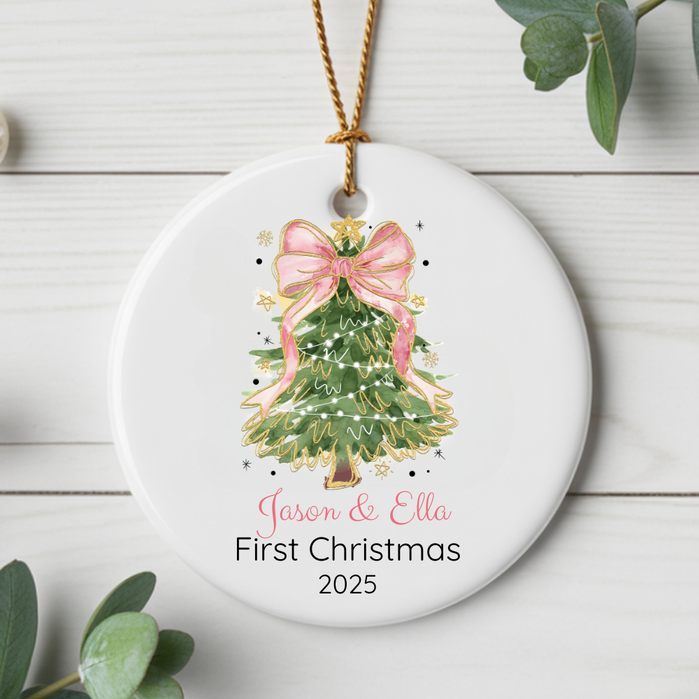 Personalized First Christmas Ornament, Ceramic Holiday Tree Decoration, Keepsake Gift