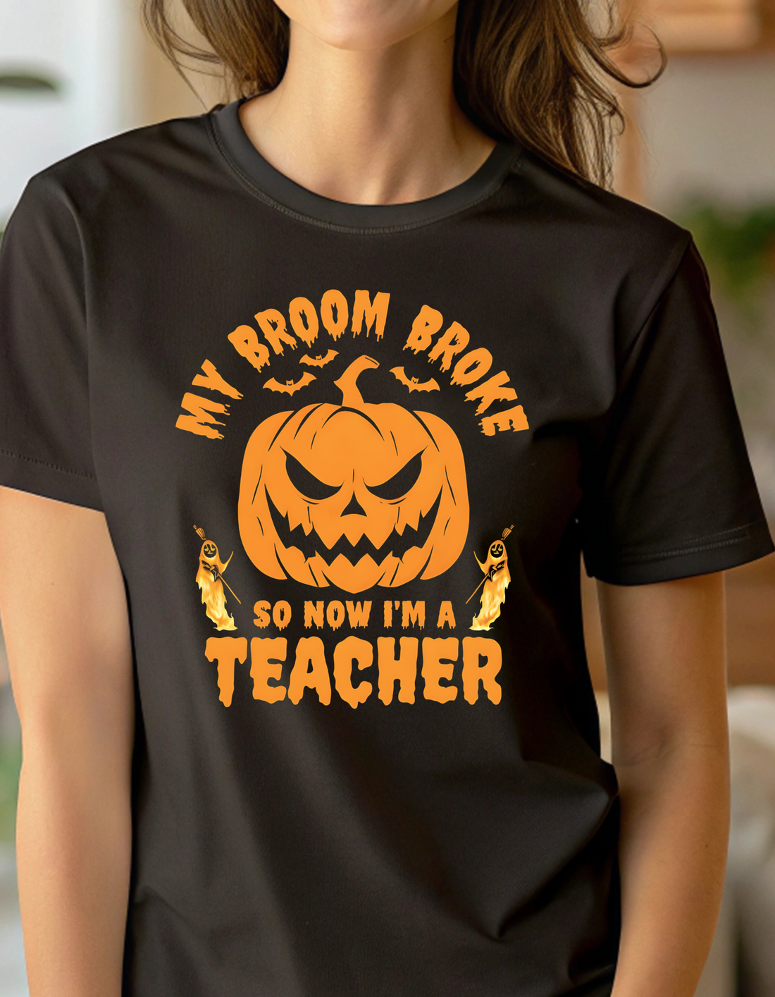 “Funny Halloween Teacher Shirt “My Broom Broke So Now I Teach”