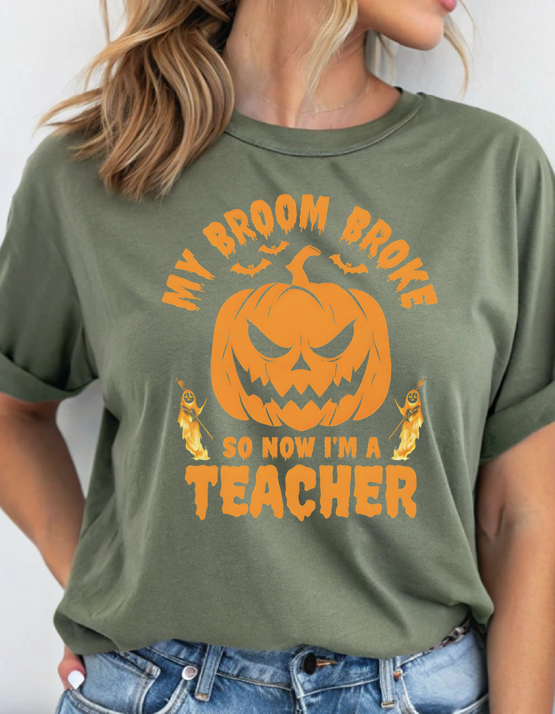 “Funny Halloween Teacher Shirt “My Broom Broke So Now I Teach”