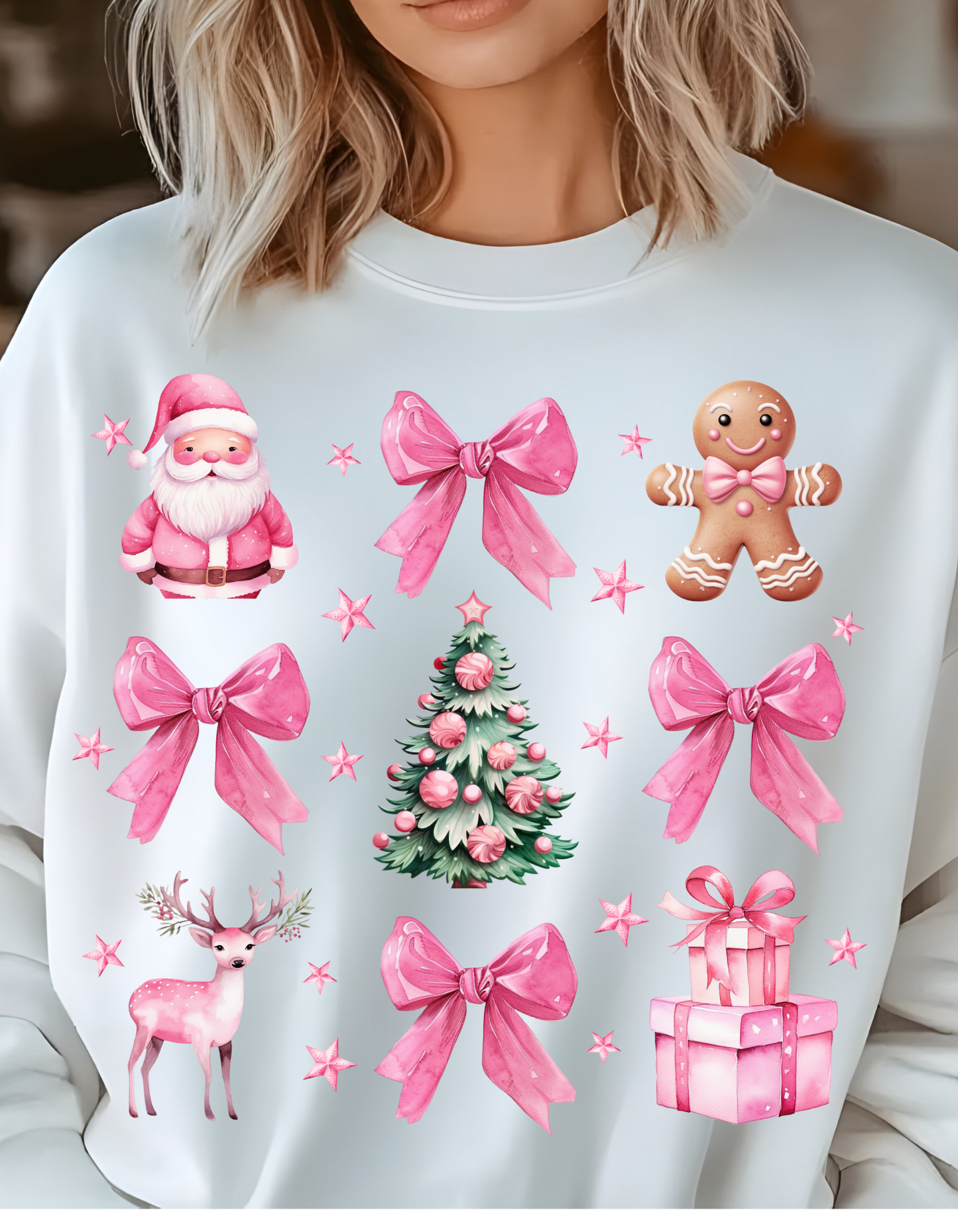 Coquette Christmas Sweatshirt | Pretty Pink Bows, Santas and Gingerbread Sweatshirt