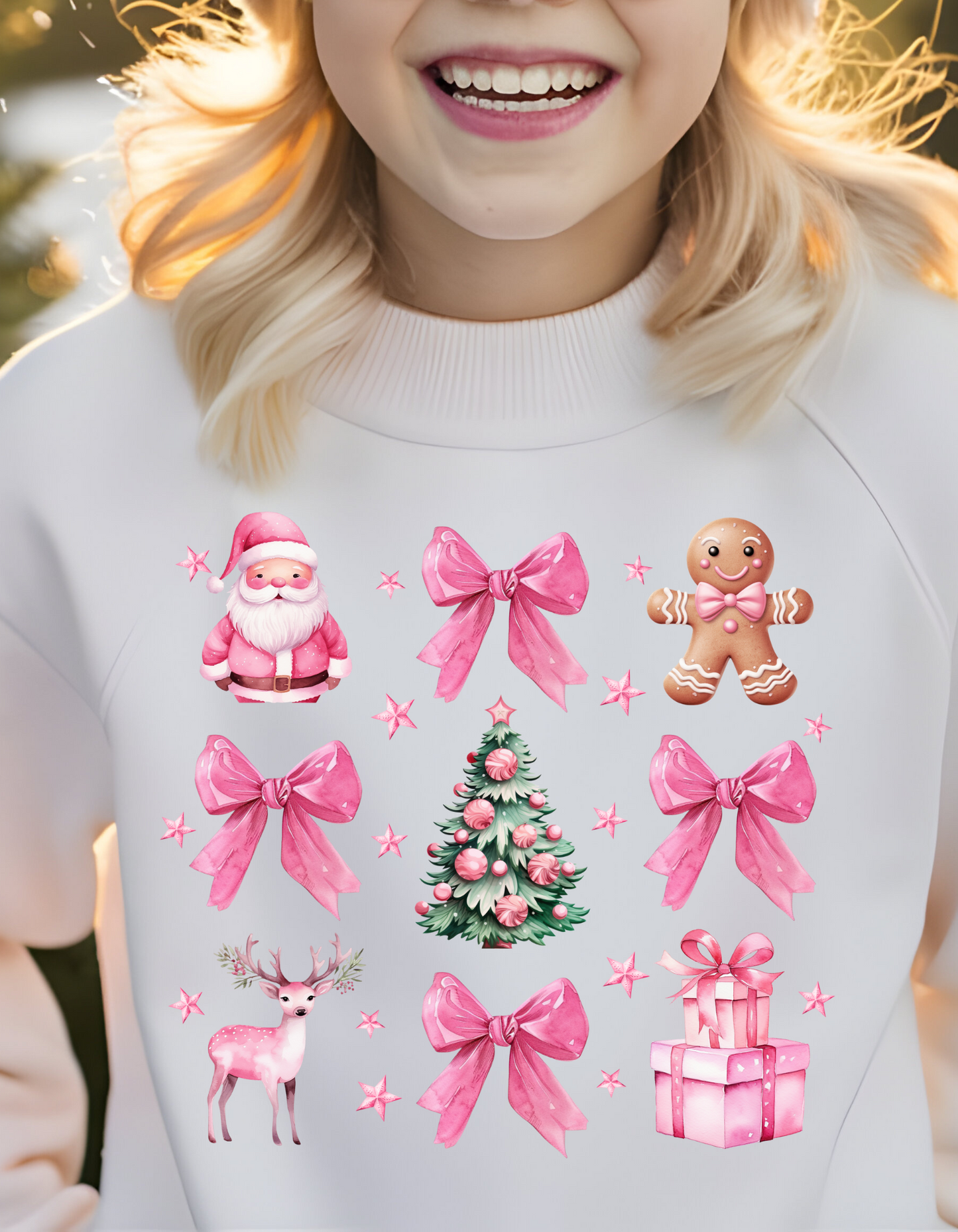 Coquette Christmas Sweatshirt | Pretty Pink Bows, Santas and Gingerbread Sweatshirt Youth