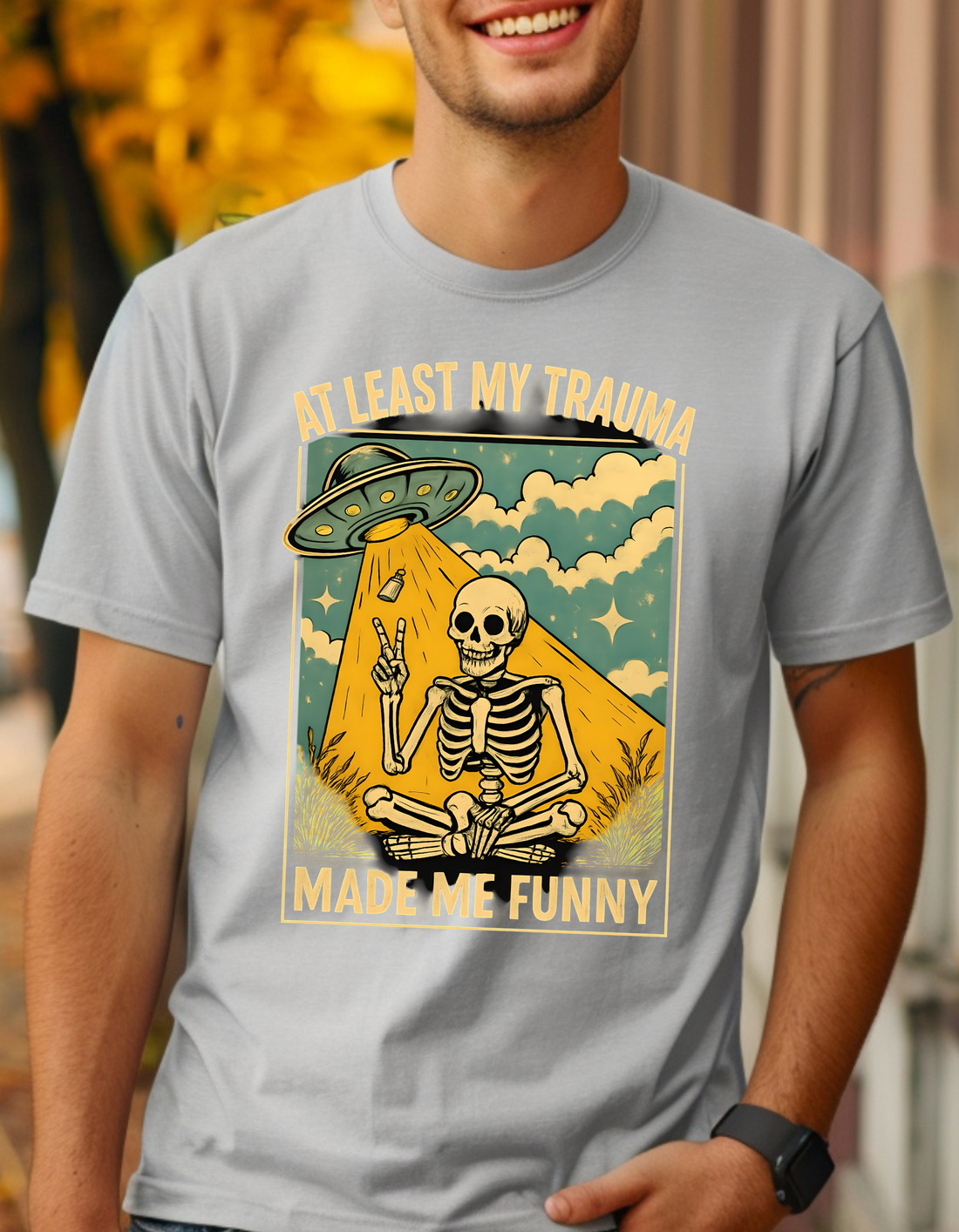 Funny Halloween Skeleton Design "My Trauma" Tee