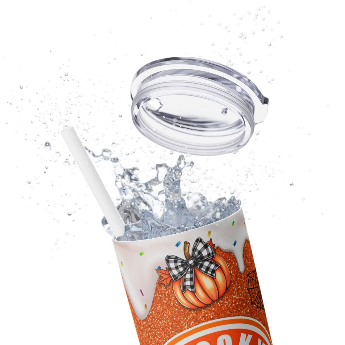 Spooky Vibes Halloween Pumpkin Skinny Tumbler with Straw, 20oz