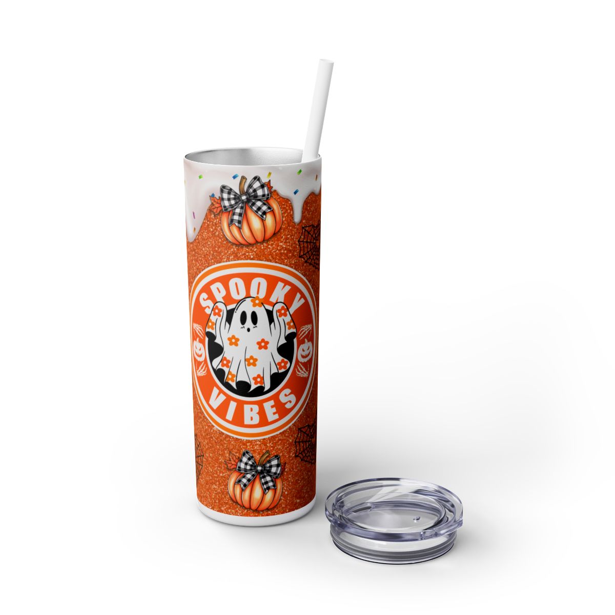 Spooky Vibes Halloween Pumpkin Skinny Tumbler with Straw, 20oz