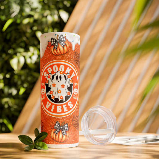 Spooky Vibes Halloween Pumpkin Skinny Tumbler with Straw, 20oz
