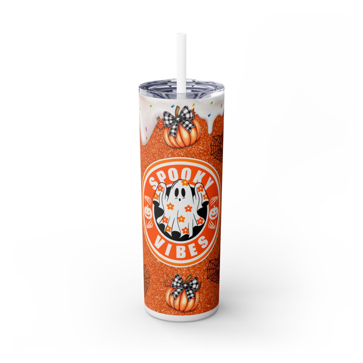 Spooky Vibes Halloween Pumpkin Skinny Tumbler with Straw, 20oz