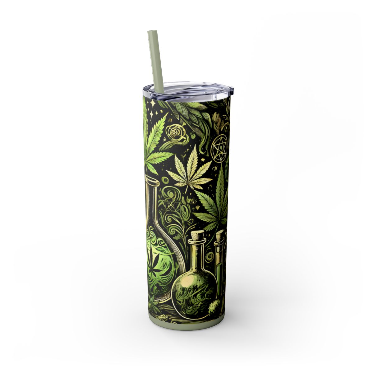 Skull & Leaf Design Stainless Steele Skinny Tumbler with Straw, 20oz