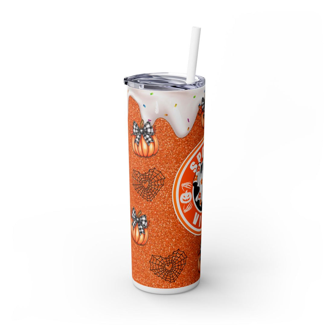 Spooky Vibes Halloween Pumpkin Skinny Tumbler with Straw, 20oz