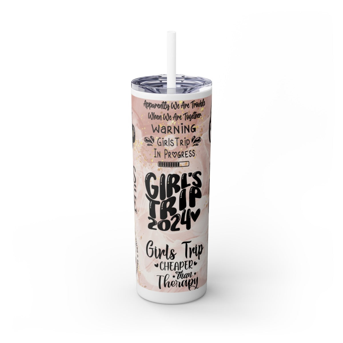 "Girl's Trip 2024" Skinny Tumbler with Straw, Stainless Steel 20oz