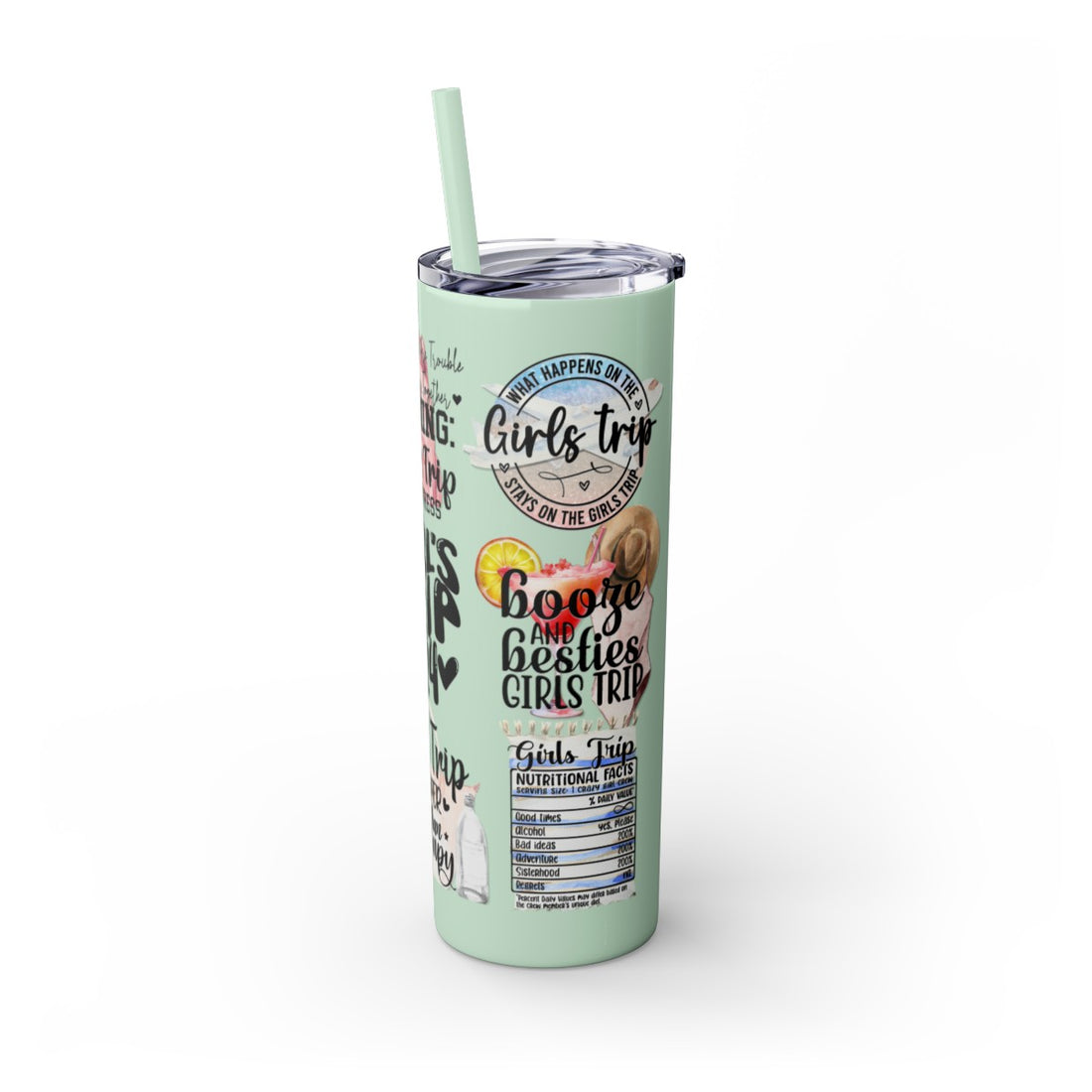 "Booze and Besties Girl Trip" 2024 Stainless Steel Skinny Tumbler with Straw, 20oz