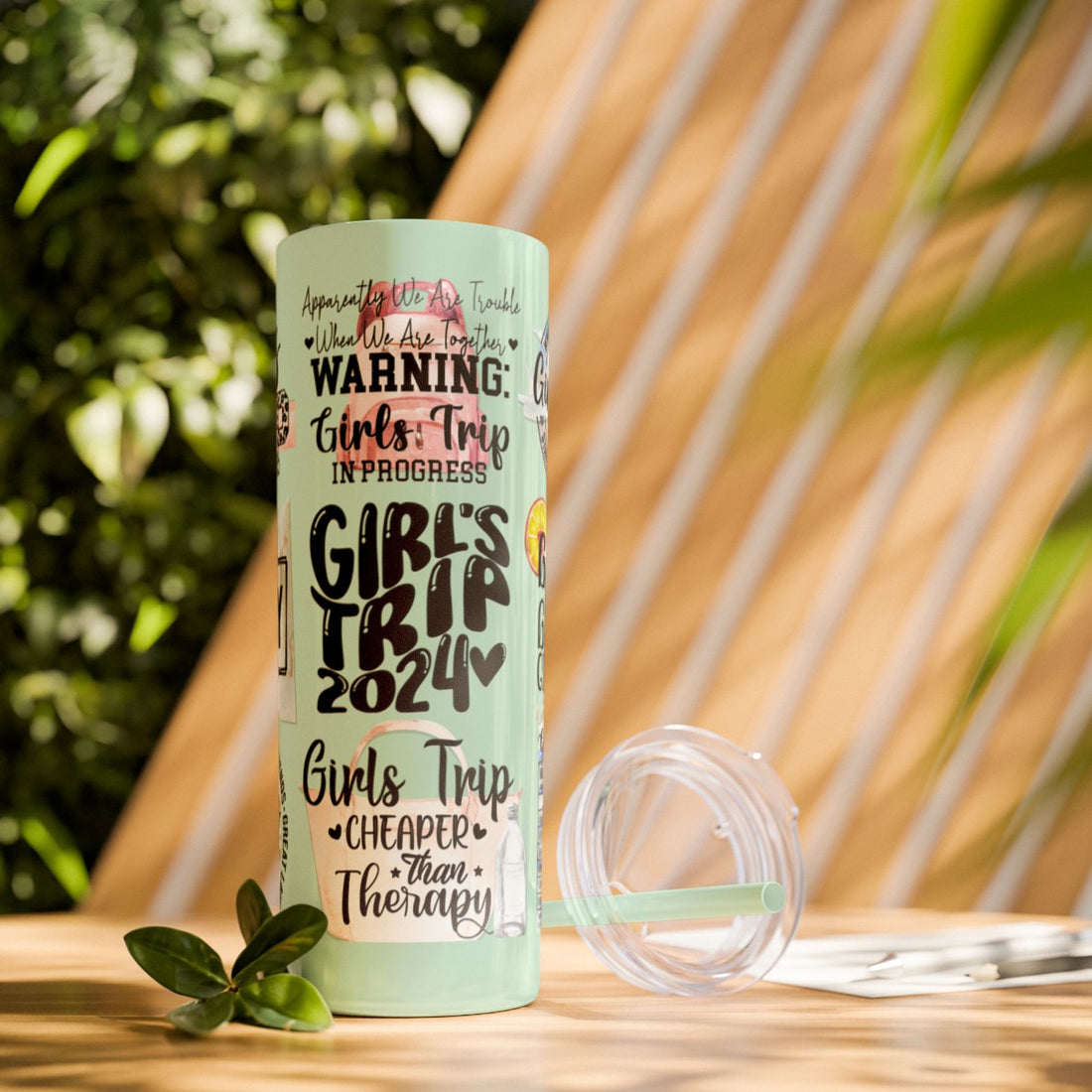 "Booze and Besties Girl Trip" 2024 Stainless Steel Skinny Tumbler with Straw, 20oz