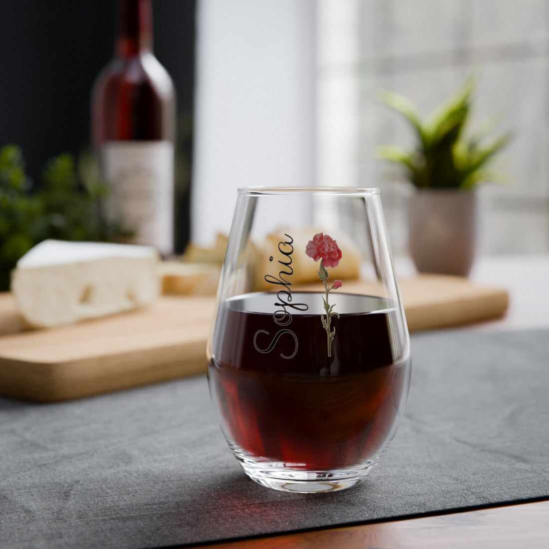Personalized Birth Flower Wine Glass – Custom Name, Stemmed or Stemless