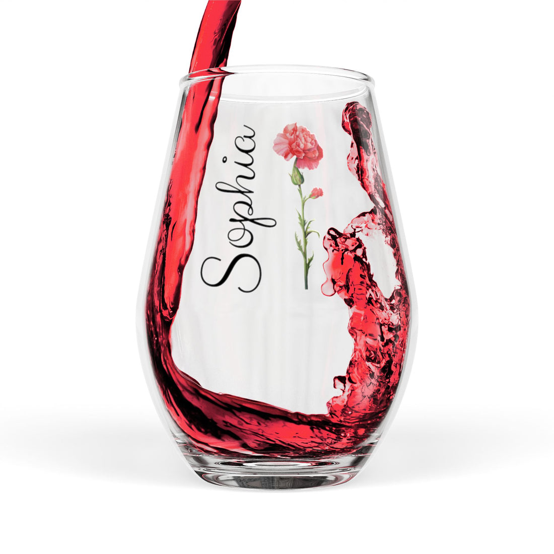 Personalized Birth Flower Wine Glass – Custom Name, Stemmed or Stemless