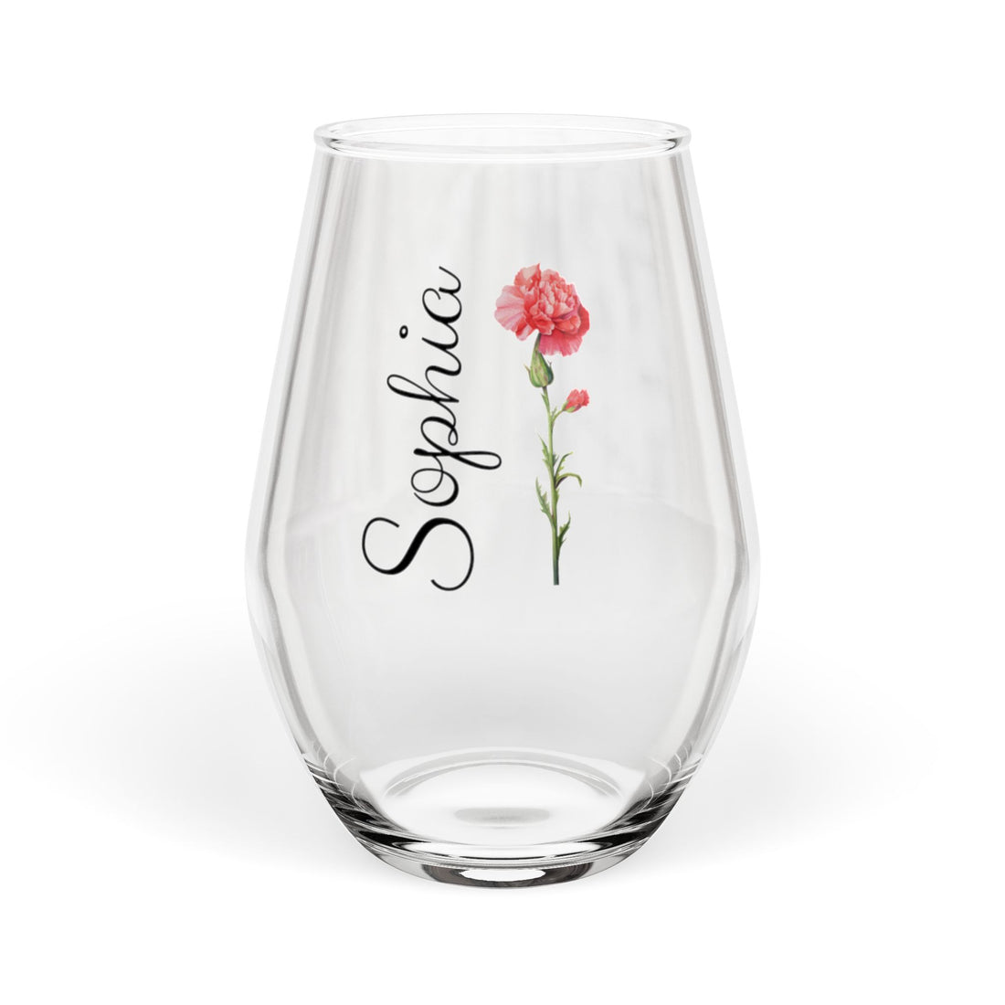 Personalized Birth Flower Wine Glass – Custom Name, Stemmed or Stemless
