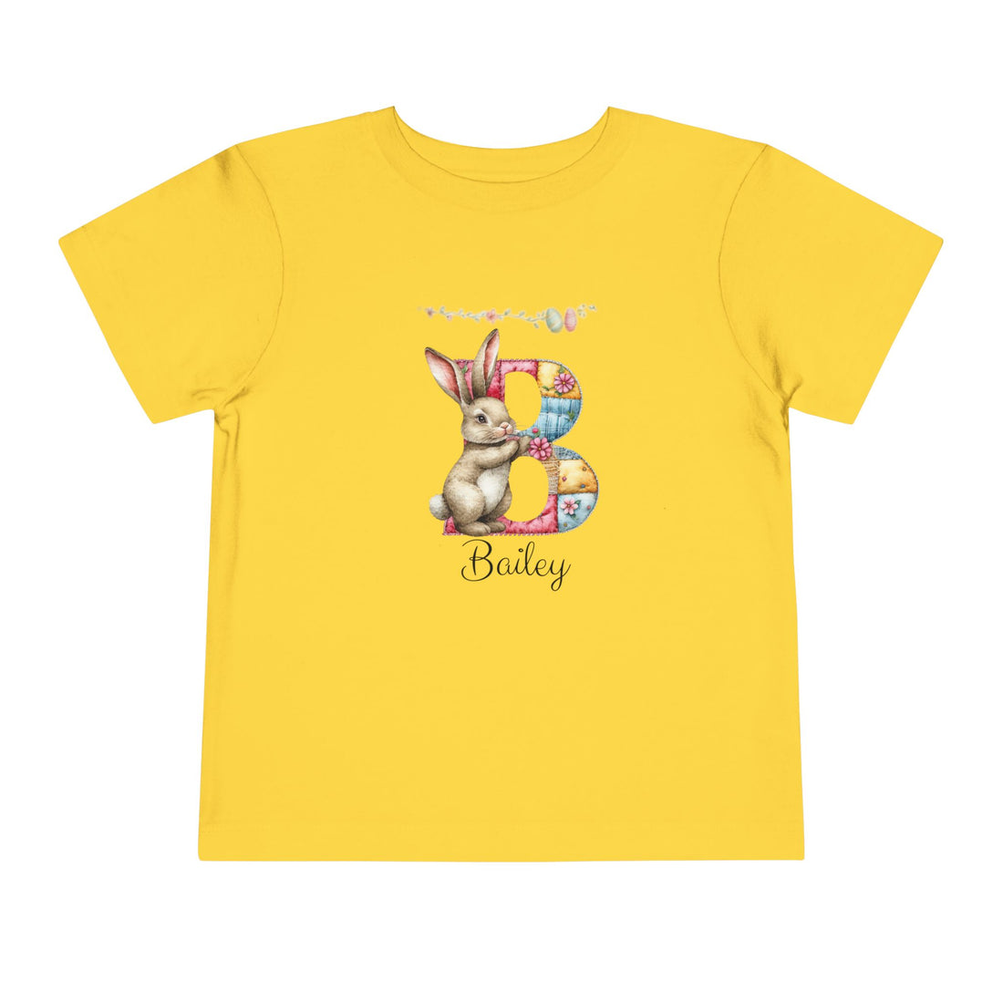 Personalized Easter Bunny Kids Shirt – Custom Name Bunny T-Shirt – Patchwork Monogram Easter Shirt – Cute Spring Bunny Tee