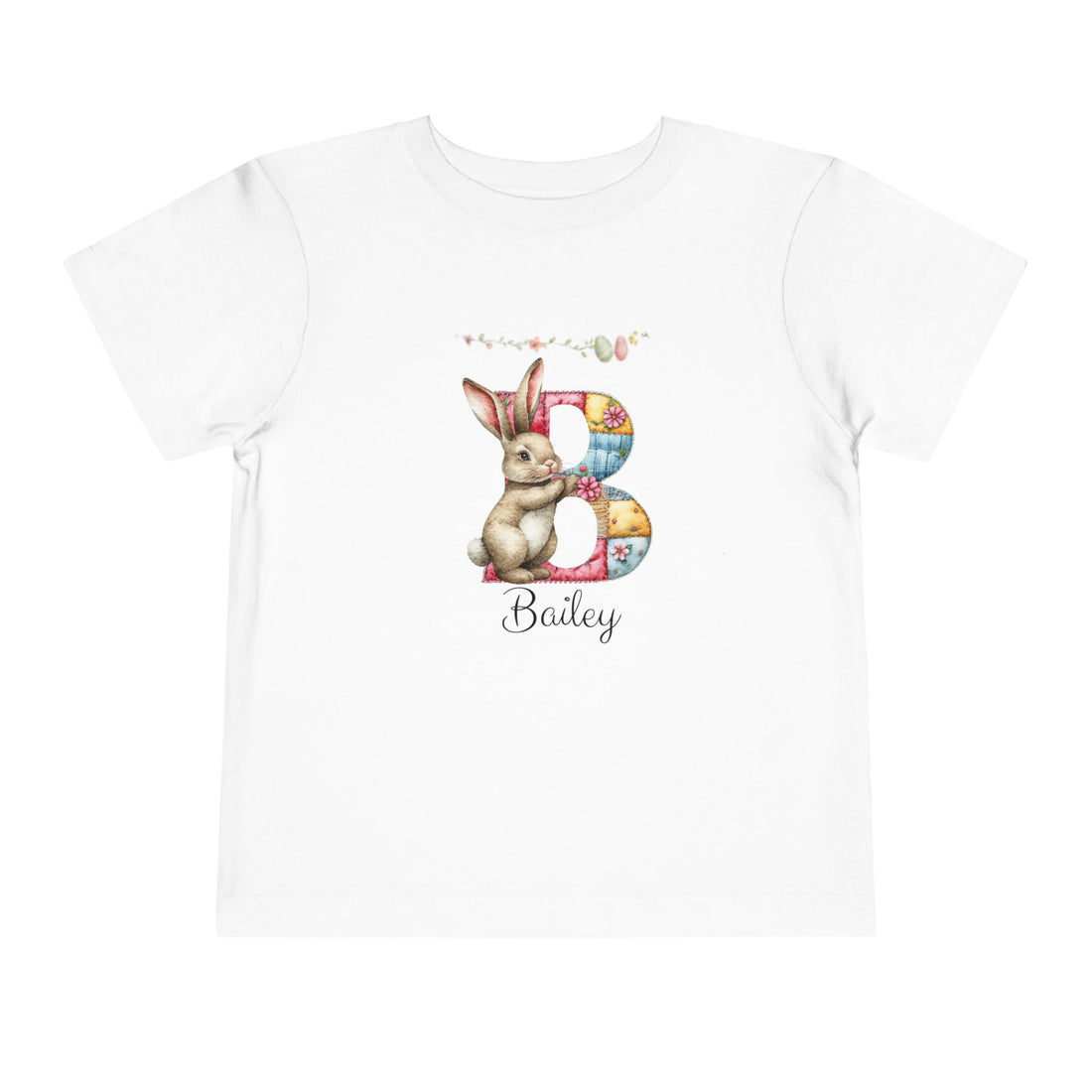 Personalized Easter Bunny Kids Shirt – Custom Name Bunny T-Shirt – Patchwork Monogram Easter Shirt – Cute Spring Bunny Tee