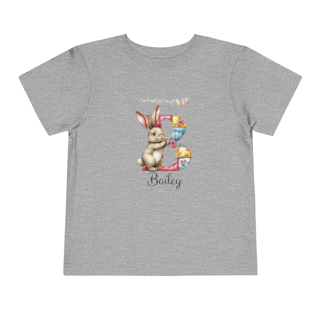 Personalized Easter Bunny Kids Shirt – Custom Name Bunny T-Shirt – Patchwork Monogram Easter Shirt – Cute Spring Bunny Tee