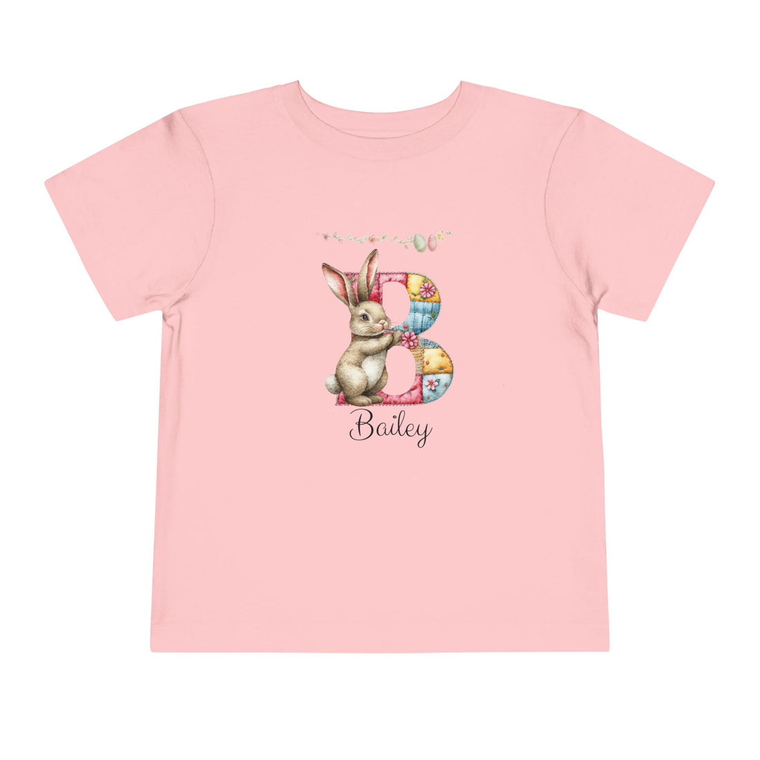 Personalized Easter Bunny Kids Shirt – Custom Name Bunny T-Shirt – Patchwork Monogram Easter Shirt – Cute Spring Bunny Tee