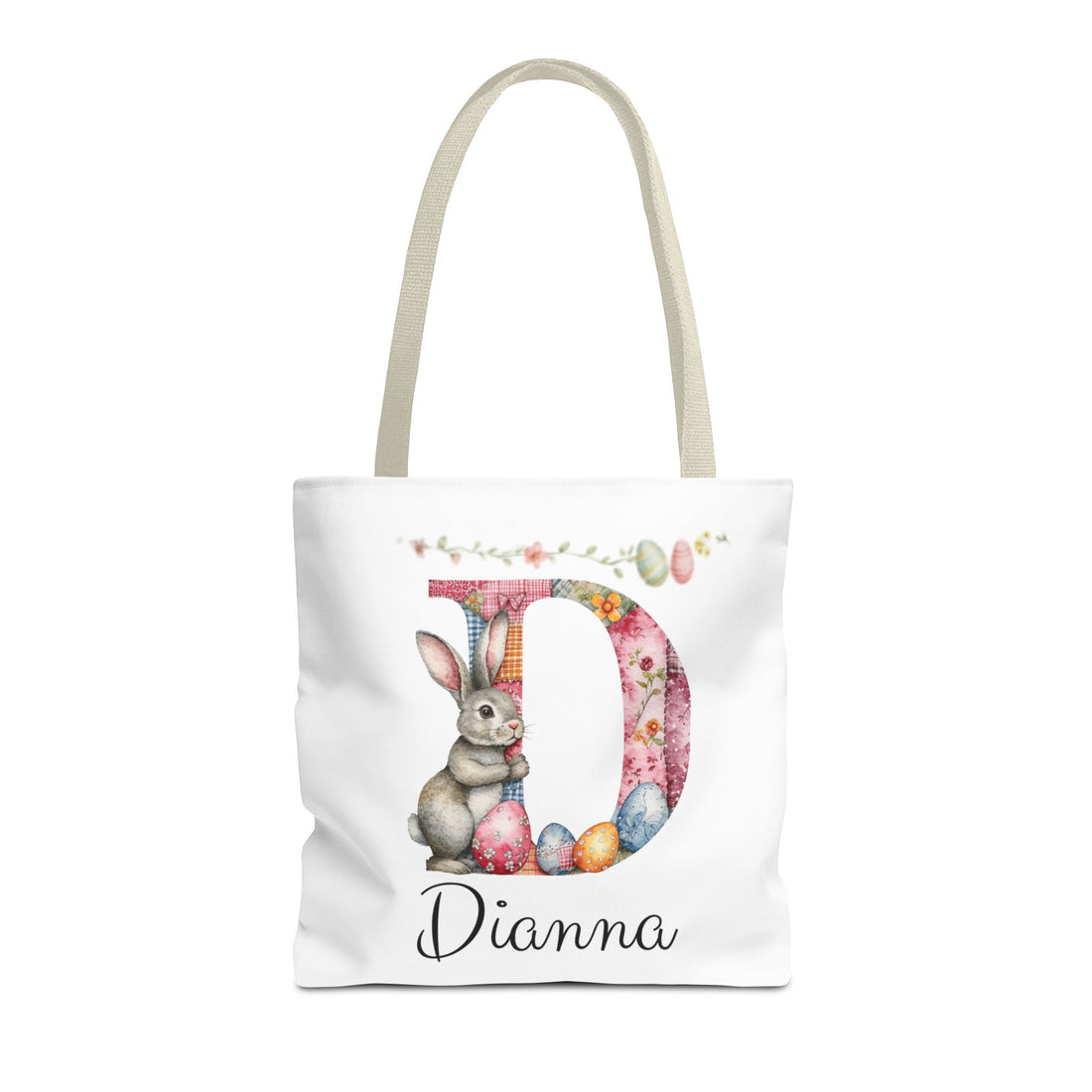 Personalized Easter Bunny Tote Bag – Custom Name Egg Hunt Bag – Patchwork Monogram Bunny Easter Basket Alternative