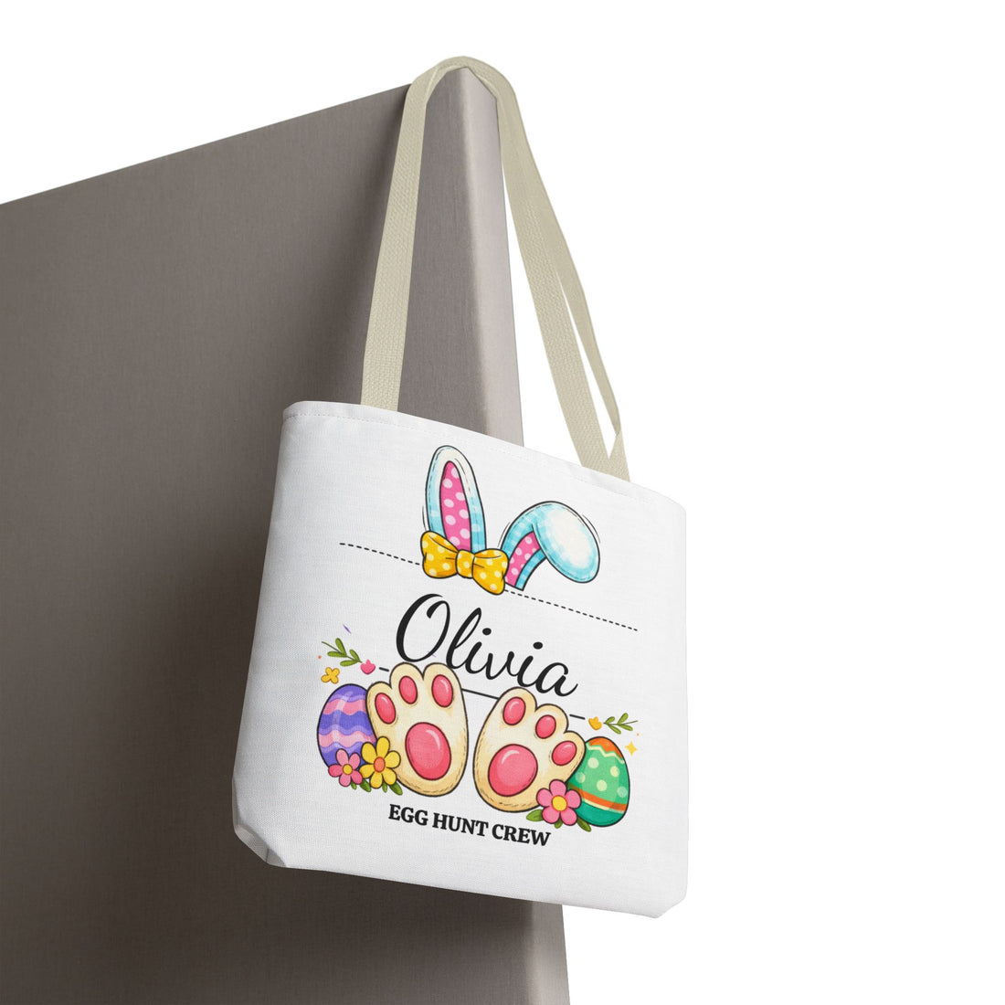 Personalized Easter Egg Hunt Tote Bag – Custom Bunny Name Bag – Kids Easter Basket Alternative – Bunny Ears Easter Gift Bag