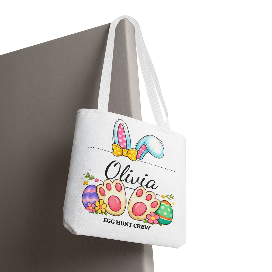 Personalized Easter Egg Hunt Tote Bag – Custom Bunny Name Bag – Kids Easter Basket Alternative – Bunny Ears Easter Gift Bag