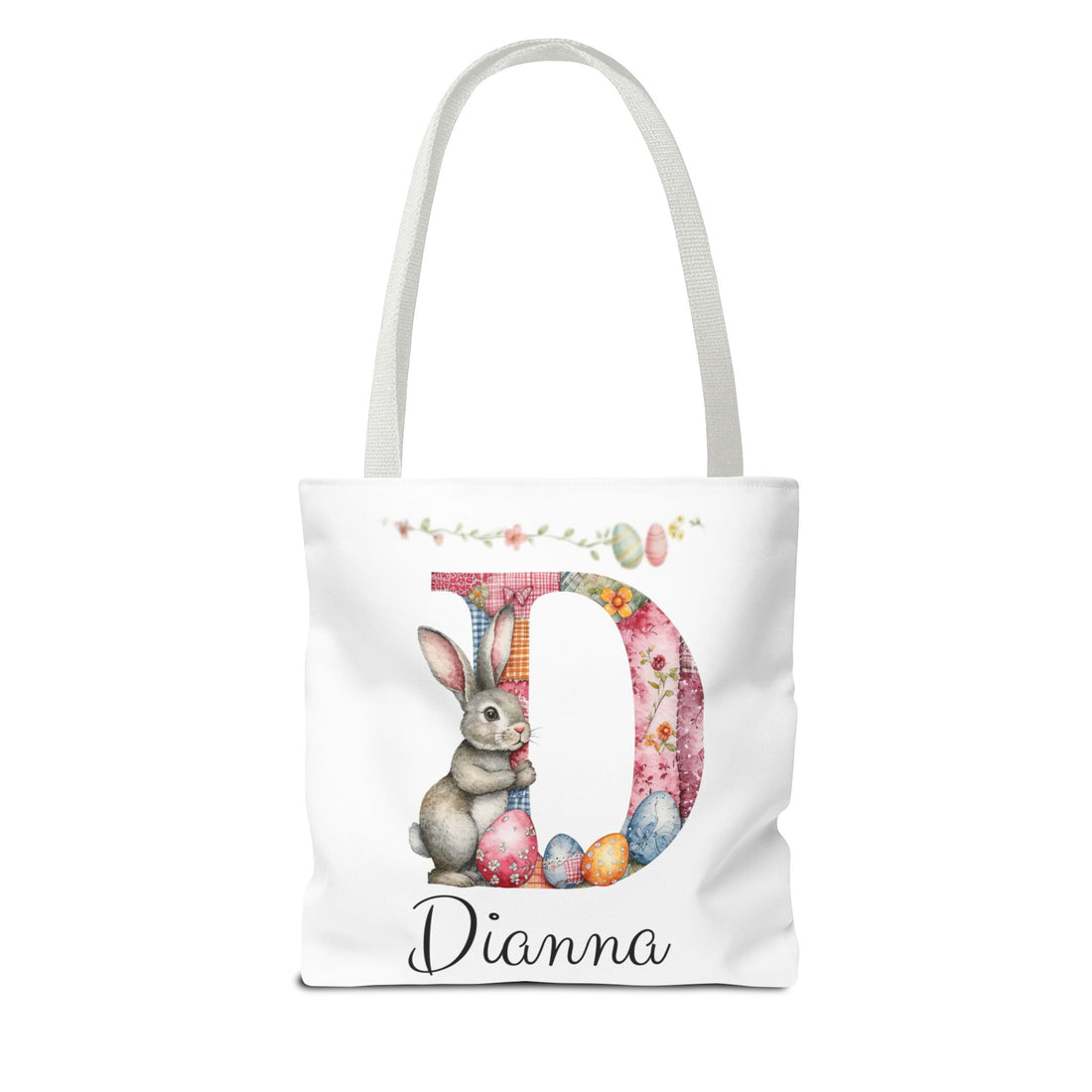 Personalized Easter Bunny Tote Bag – Custom Name Egg Hunt Bag – Patchwork Monogram Bunny Easter Basket Alternative