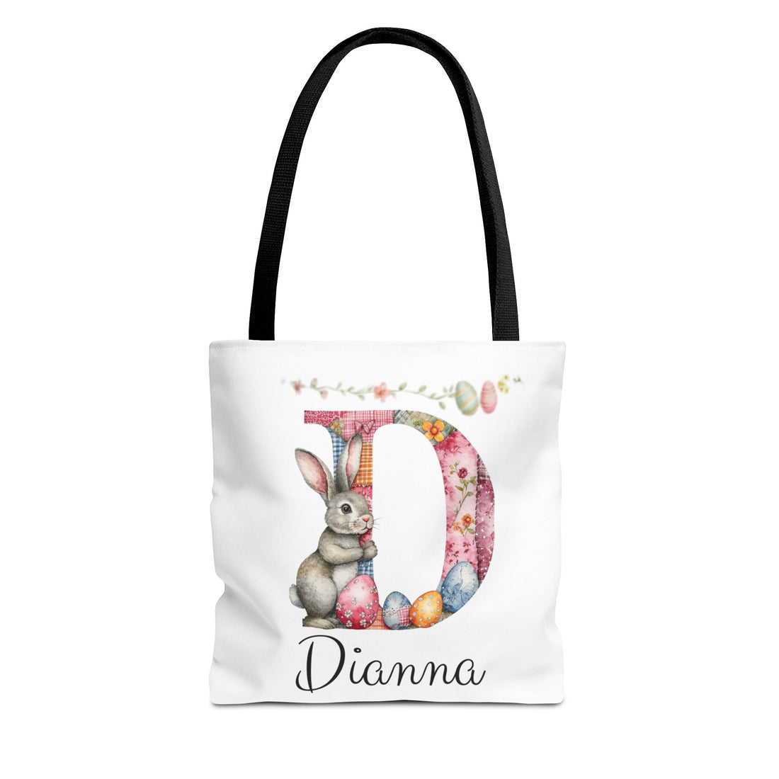 Personalized Easter Bunny Tote Bag – Custom Name Egg Hunt Bag – Patchwork Monogram Bunny Easter Basket Alternative