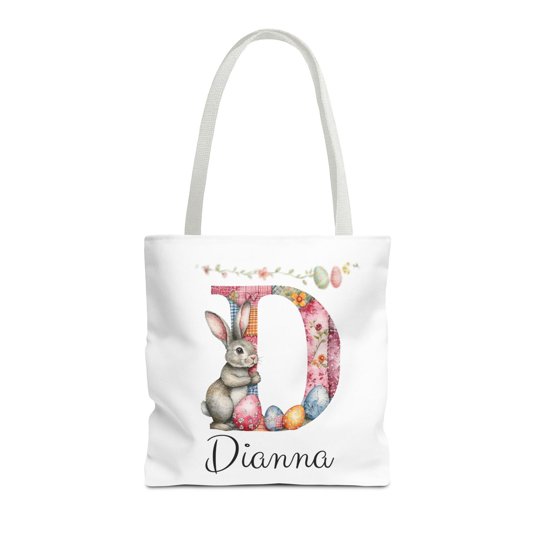 Personalized Easter Bunny Tote Bag – Custom Name Egg Hunt Bag – Patchwork Monogram Bunny Easter Basket Alternative