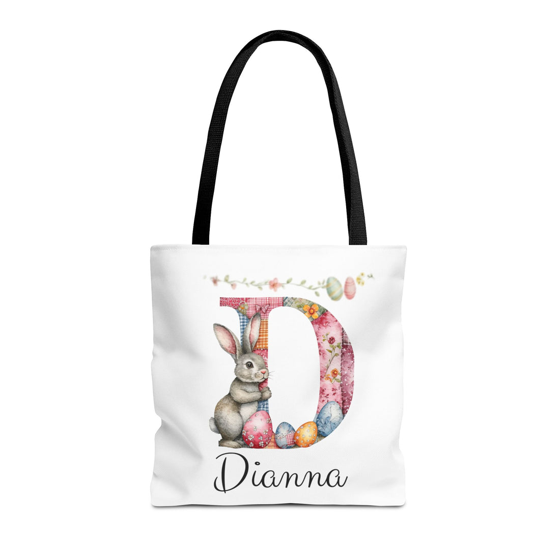 Personalized Easter Bunny Tote Bag – Custom Name Egg Hunt Bag – Patchwork Monogram Bunny Easter Basket Alternative