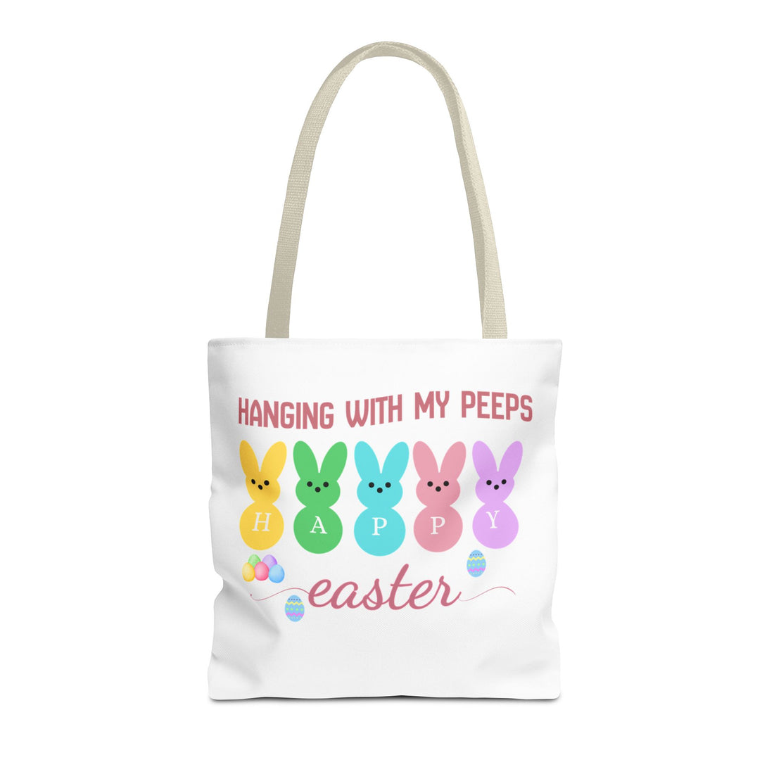 Easter Tote Bag, Hanging with My Peeps Print, Cute Bunny Design, Spring Gift Tote, Colorful Handle Options, Easter Egg Hunt Bag