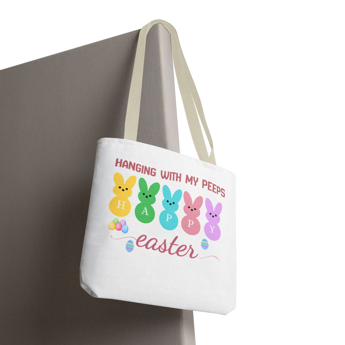 Easter Tote Bag, Hanging with My Peeps Print, Cute Bunny Design, Spring Gift Tote, Colorful Handle Options, Easter Egg Hunt Bag