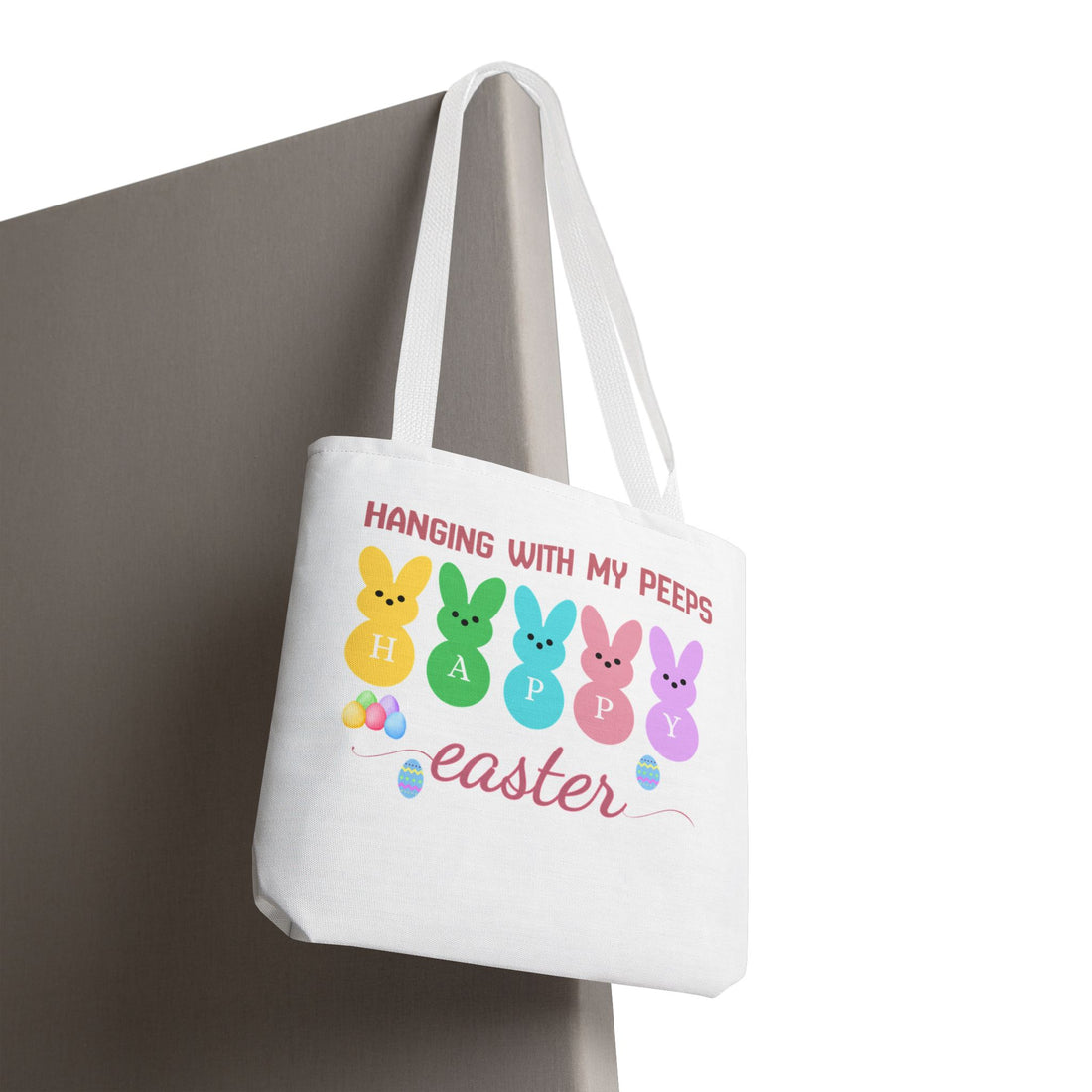 Easter Tote Bag, Hanging with My Peeps Print, Cute Bunny Design, Spring Gift Tote, Colorful Handle Options, Easter Egg Hunt Bag