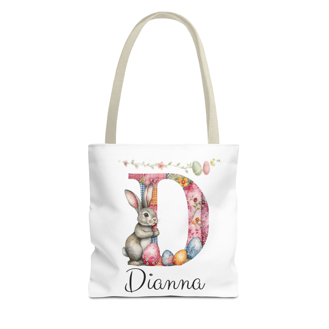 Personalized Easter Bunny Tote Bag – Custom Name Egg Hunt Bag – Patchwork Monogram Bunny Easter Basket Alternative