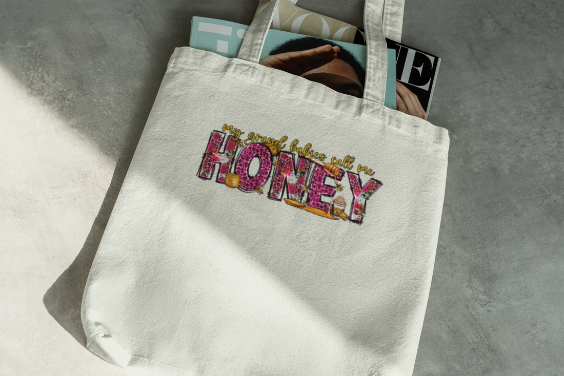"My Grandbabies Call Me Honey" Canvas Tote Bag