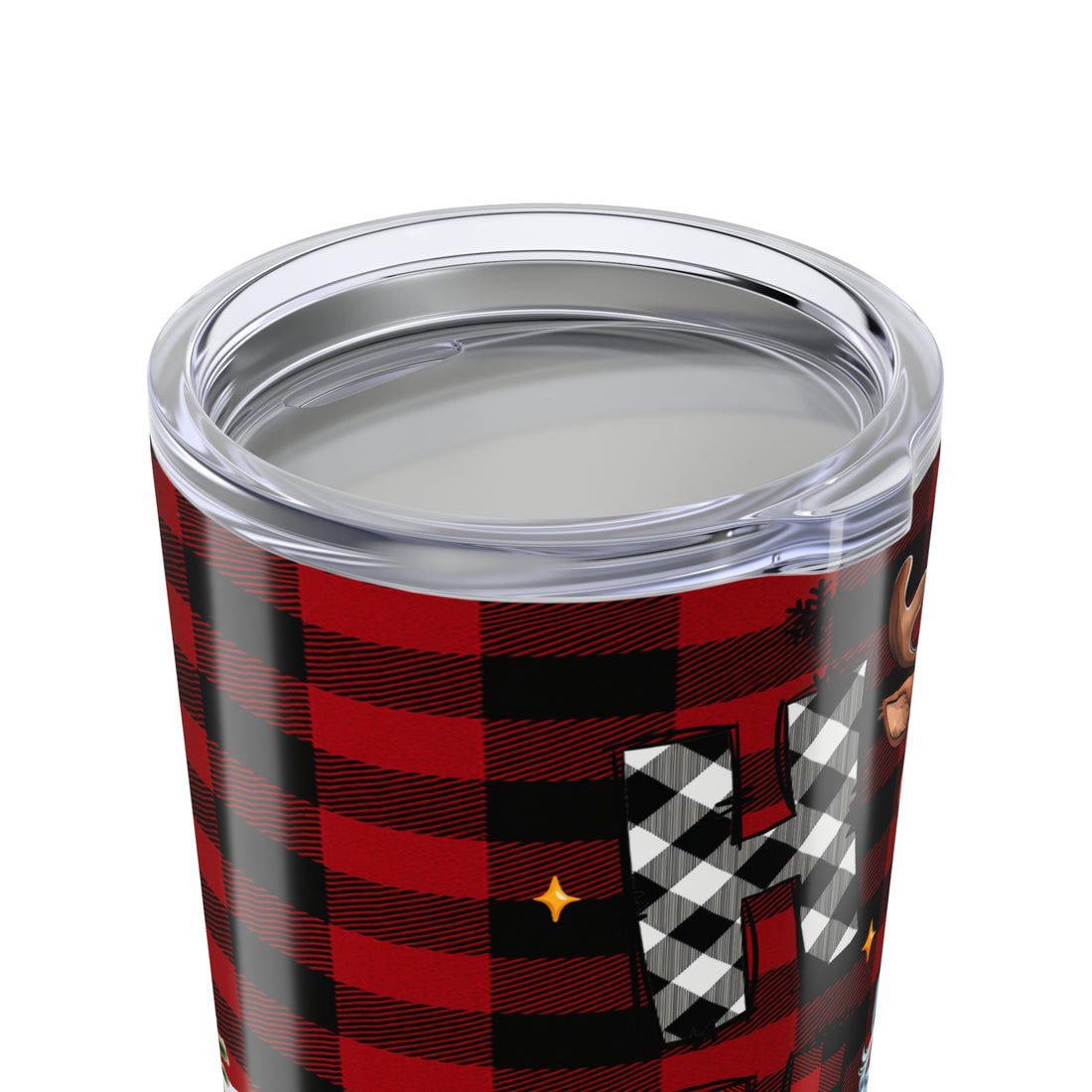 HO HO HO Christmas Tumbler 20oz • Cute Santa Reindeer Snowman Cup • Holiday Coffee Cup • Christmas Gift for Her • Buffalo Plaid Tumbler, Festive Drinkware