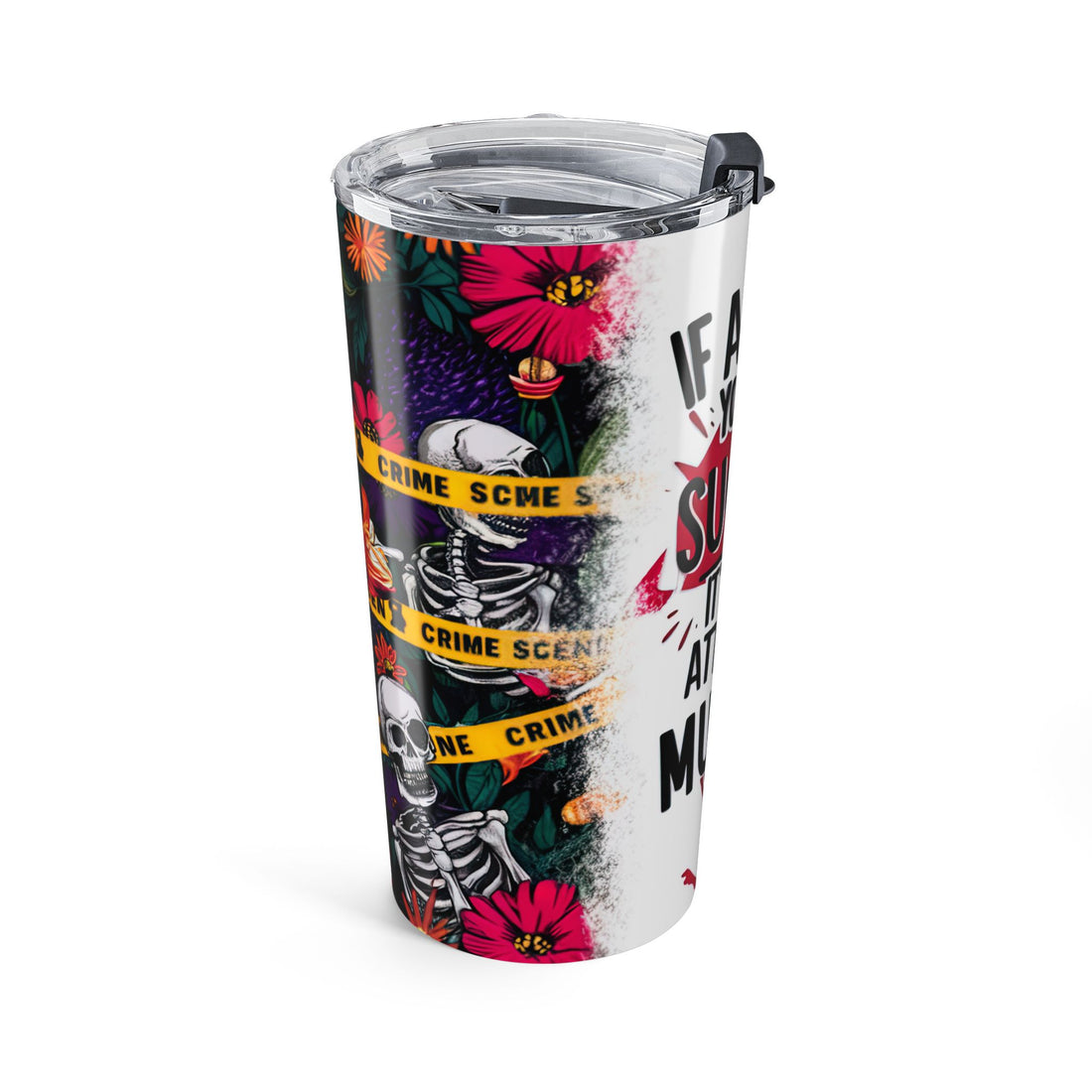 Skeleton Crime Scene Floral 20oz Stainless Steel Tumbler