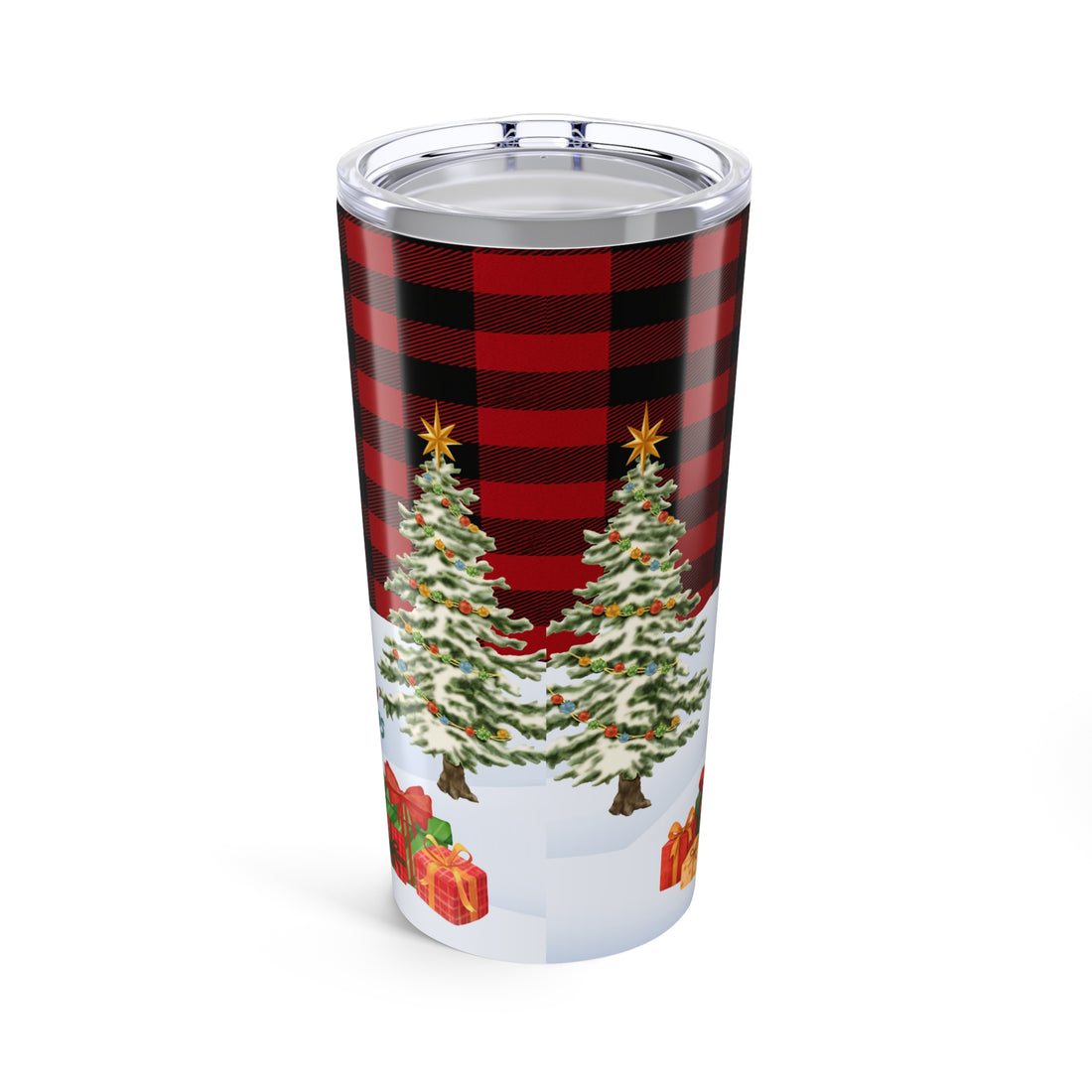 HO HO HO Christmas Tumbler 20oz • Cute Santa Reindeer Snowman Cup • Holiday Coffee Cup • Christmas Gift for Her • Buffalo Plaid Tumbler, Festive Drinkware