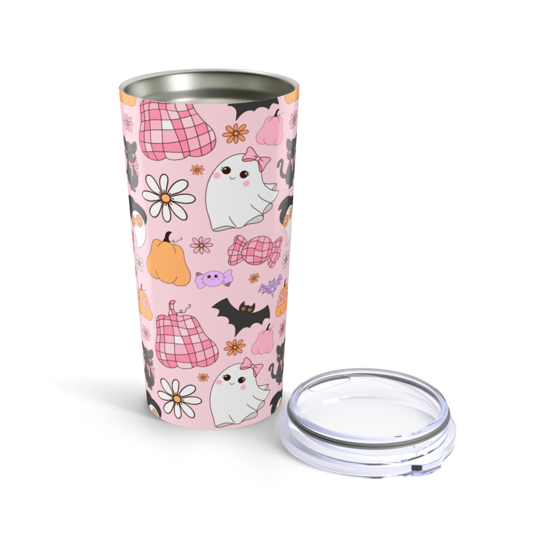Halloween-Themed Cat and Ghost Stainless Steel Tumbler 20oz