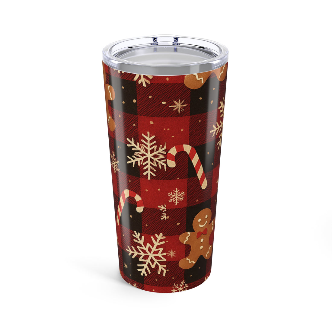 Christmas Plaid Tumbler, Gingerbread Man Insulated Tumbler, Holiday Drinkware Gift, 20oz Stainless Steel, Festive Design