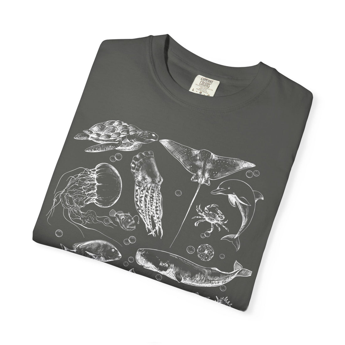 Vintage Ocean Life T-Shirt | Marine Biology Graphic Tee | Coastal Beach Nature Shirt | Whale & Sea Turtle Gift