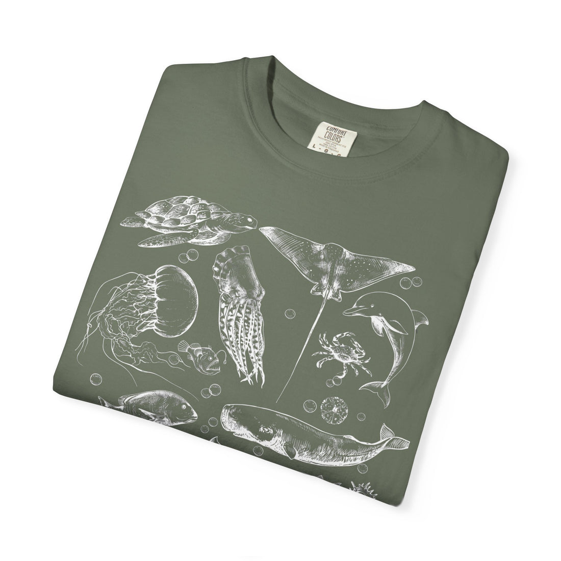 Vintage Ocean Life T-Shirt | Marine Biology Graphic Tee | Coastal Beach Nature Shirt | Whale & Sea Turtle Gift