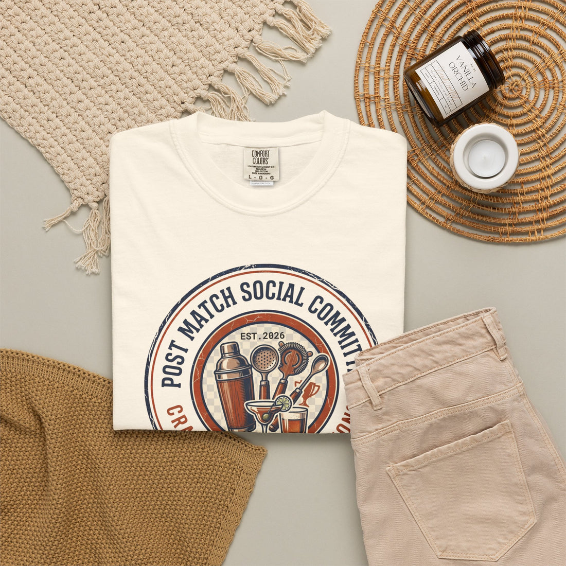 Post Match Social Committee – Comfort Colors Graphic Tee & Matching Dad Cap with Est. Group Year Personalization