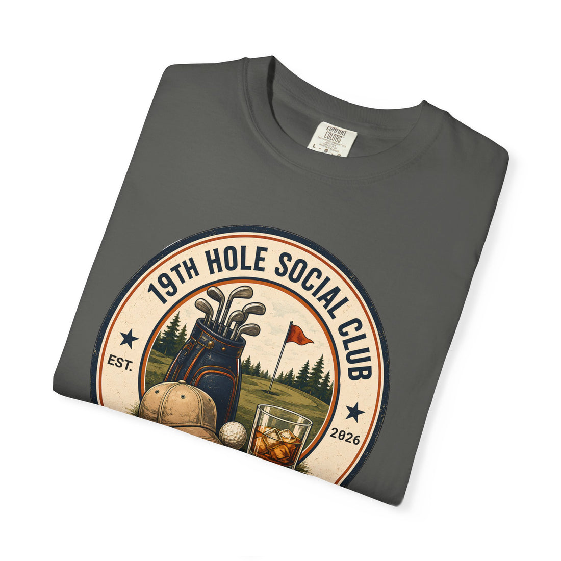 19th Hole Social Club Golf Shirt | Matching Golf Hat | Comfort Colors 1717 Tee | Golf Trip Gift | Golf League Apparel | Swing Sip Repeat
