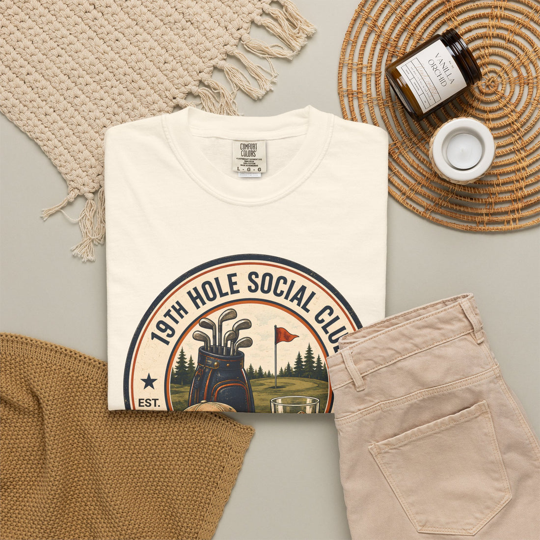 19th Hole Social Club Golf Shirt | Matching Golf Hat | Comfort Colors 1717 Tee | Golf Trip Gift | Golf League Apparel | Swing Sip Repeat