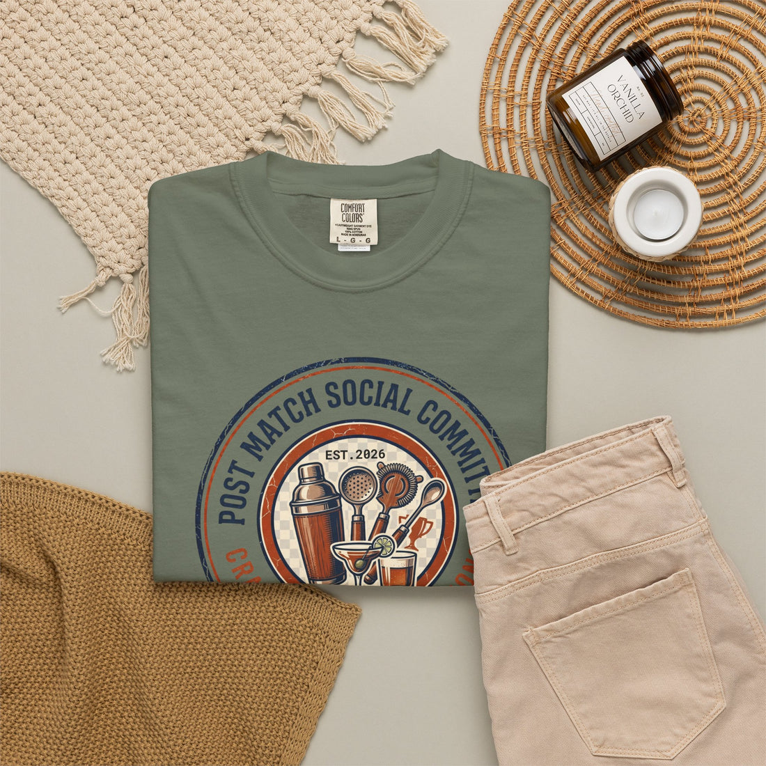Post Match Social Committee – Comfort Colors Graphic Tee & Matching Dad Cap with Est. Group Year Personalization